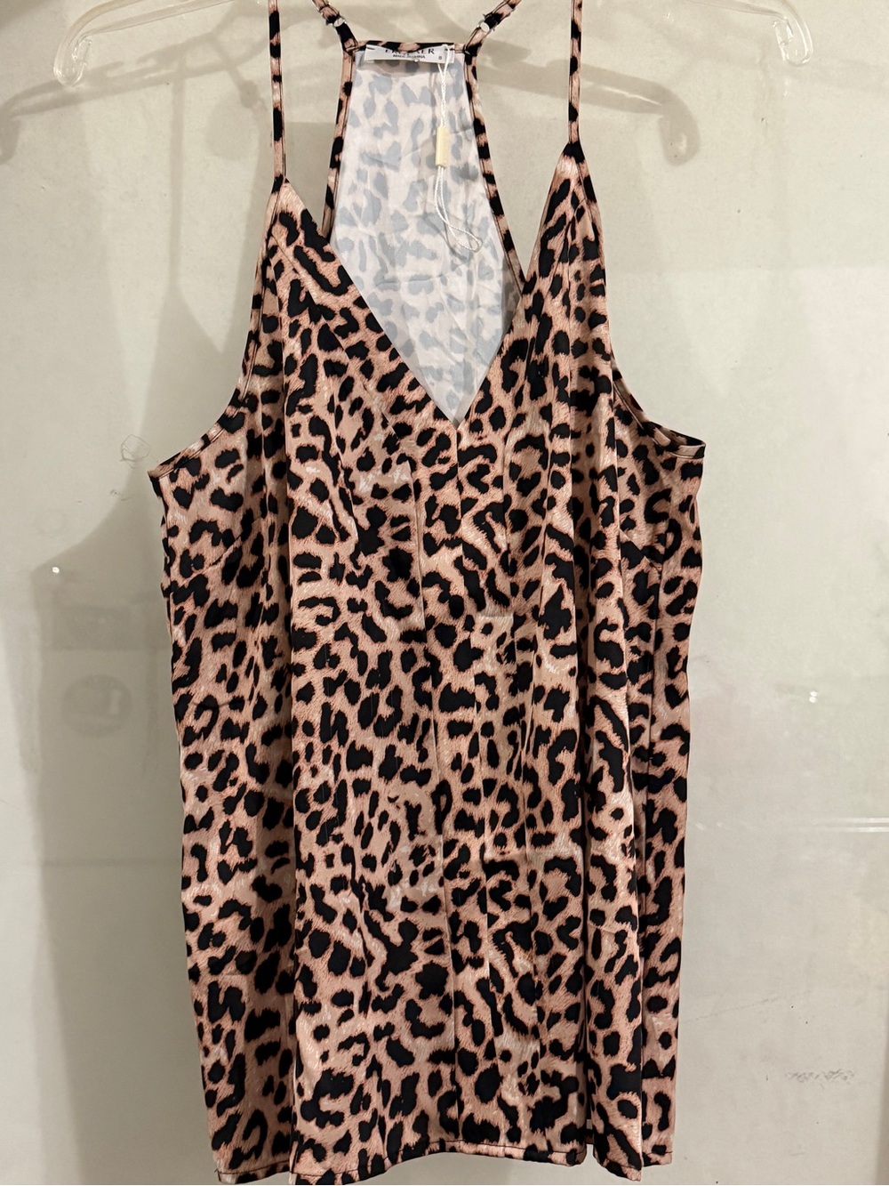 Leopard Print V-Neck Cami Tank Top - Pink/Black